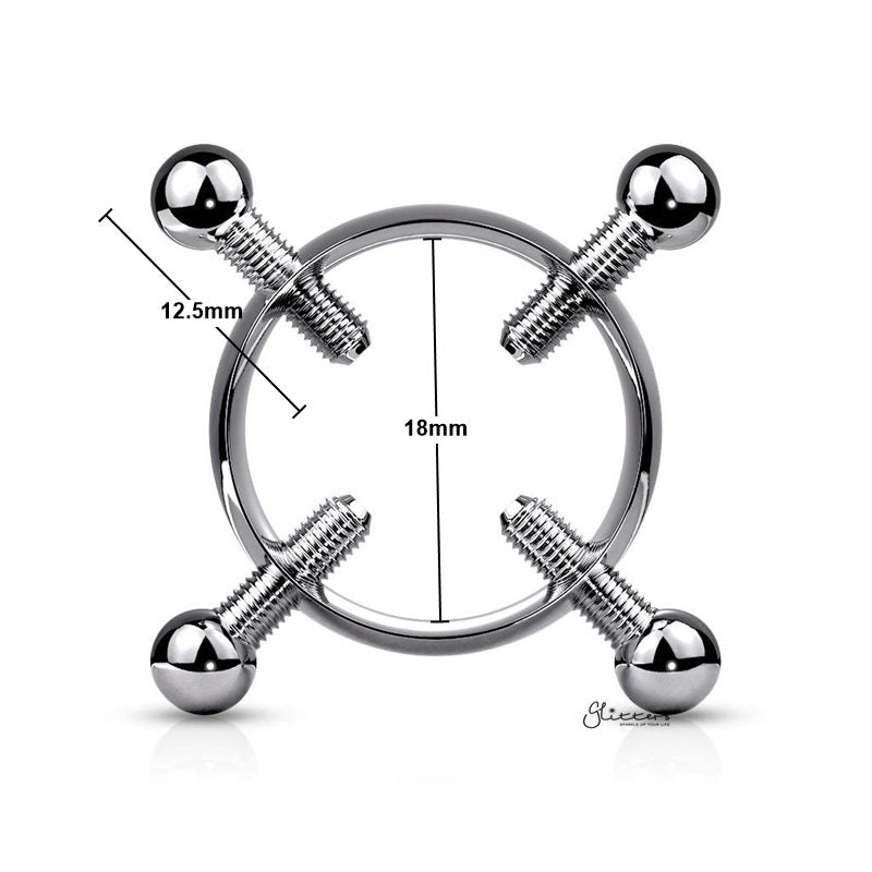 Non-Piercing Adjustable Nipple Clamp with 4 Screws - Silver-Body Piercing Jewellery, Nipple Barbell, Non-Pierced-Non-PiercingAdjustableNippleClampwith4Screws-Silver_New-Glitters