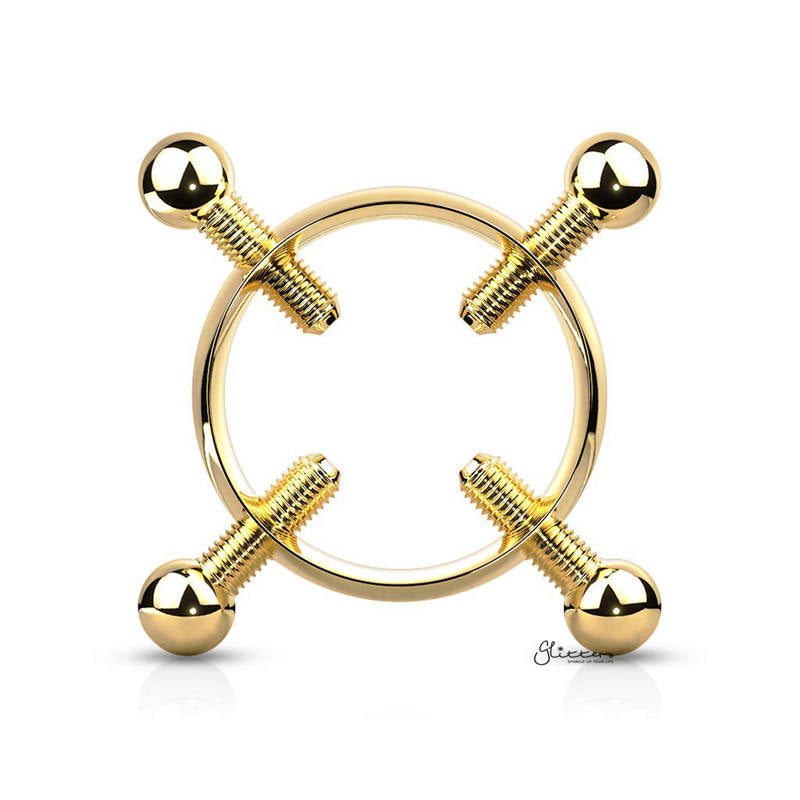 Non-Piercing Adjustable Nipple Clamp with 4 Screws - Gold-Body Piercing Jewellery, Nipple Barbell, Non-Pierced-Non-PiercingAdjustableNippleClampwith4Screws-gold-Glitters
