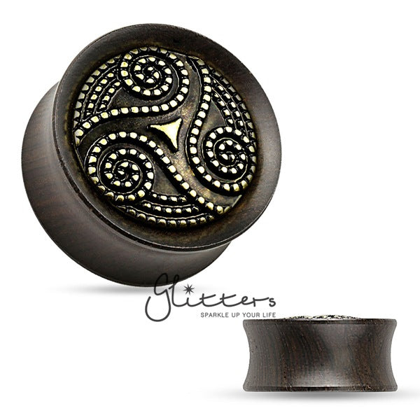 Dotted Tribal Swirl Ebony Wood Double Flare Saddle Fit Plug-Body Piercing Jewellery, Plug, Tunnel-PSA242-Glitters
