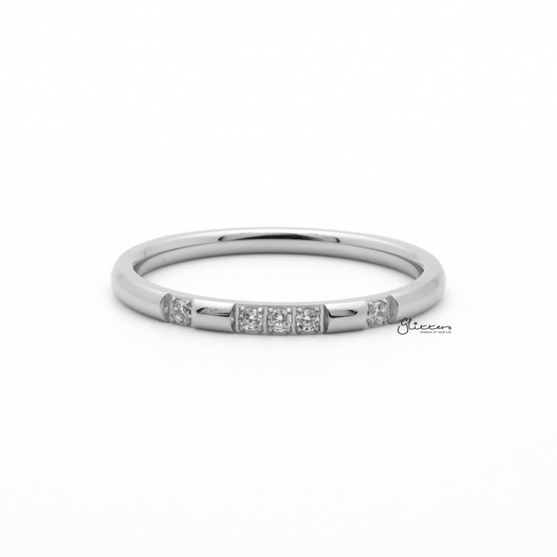 Stainless Steel 5 CZ Inlay Band Ring - Silver-Cubic Zirconia, Jewellery, Rings, Stainless Steel, Stainless Steel Rings, Women's Jewellery, Women's Rings-RG0144-2_1-Glitters