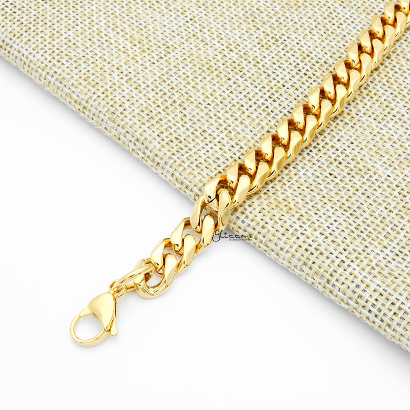 18K Gold I.P Stainless Steel Beveled Cuban Chain Bracelet - 9mm Width-Bracelets, Jewellery, Men's Bracelet, Men's Jewellery, Stainless Steel, Stainless Steel Bracelet-SB0007-2-Glitters