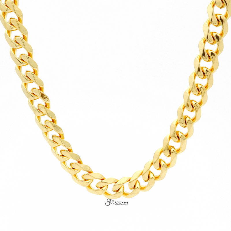 13mm Gold Plated Stainless Steel Beveled Cuban Chain Necklace