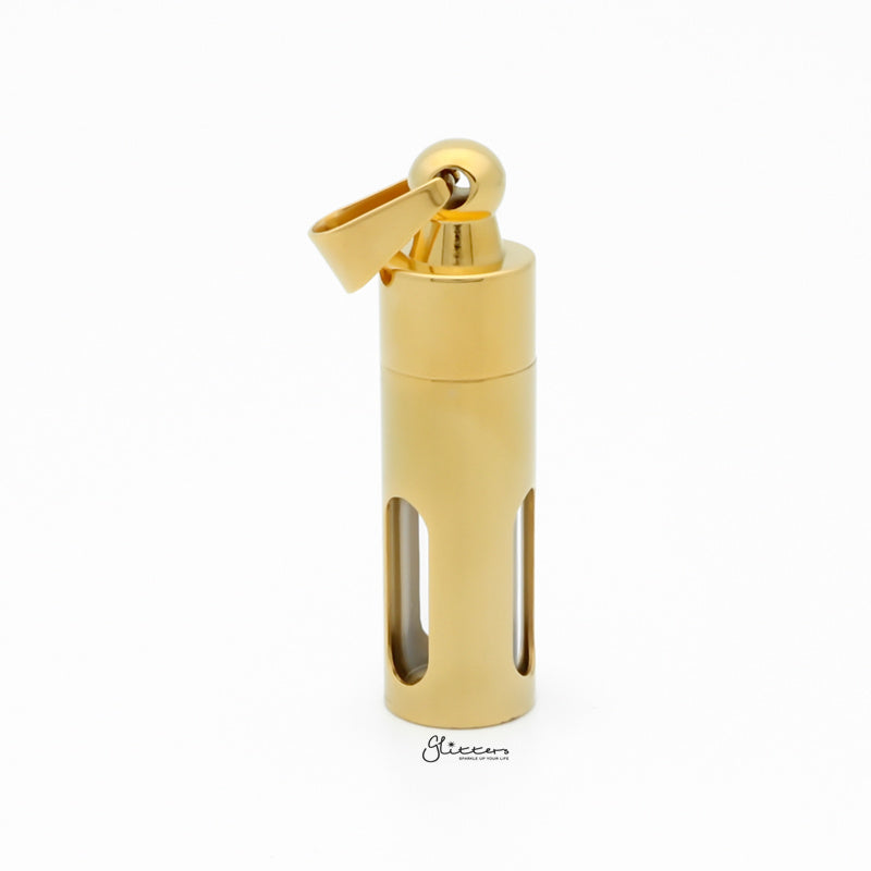Stainless Steel Screw On Glass Bottle Pendant - Gold-Jewellery, Men's Jewellery, Men's Necklace, Necklaces, Pendants, Stainless Steel, Stainless Steel Pendant-SP0276-1_1-Glitters
