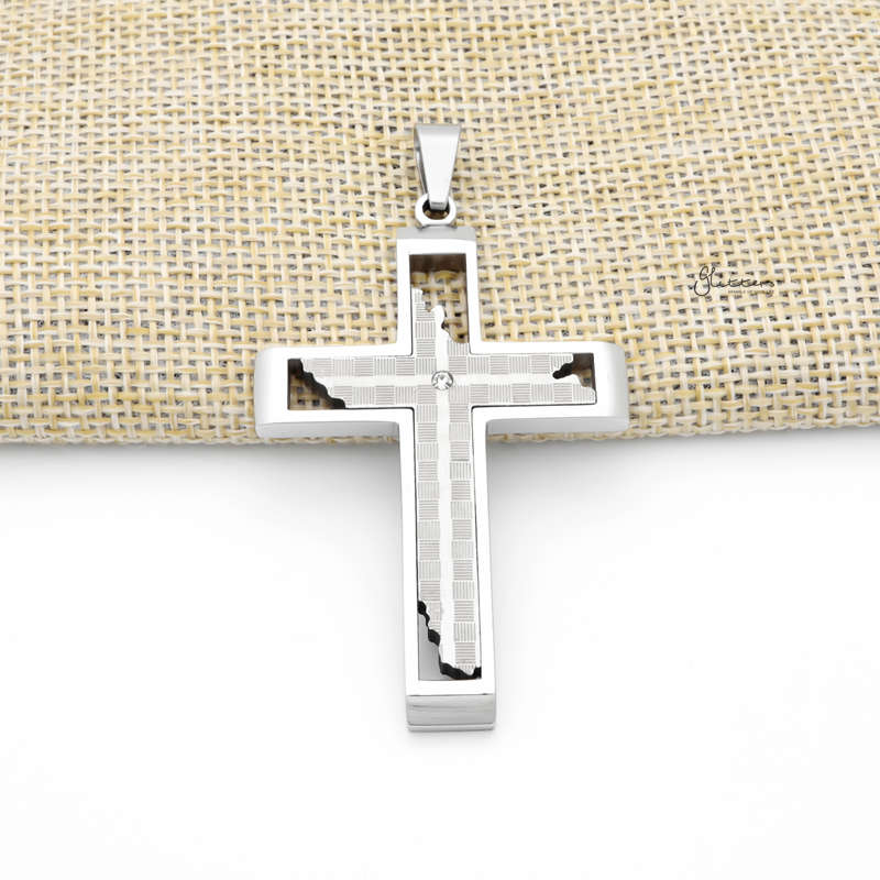 Stainless Steel Cross Pendant with CZ - Silver-Cubic Zirconia, Jewellery, Men's Jewellery, Men's Necklace, Necklaces, Pendants, Stainless Steel, Stainless Steel Pendant-SP0305-S1_800-Glitters