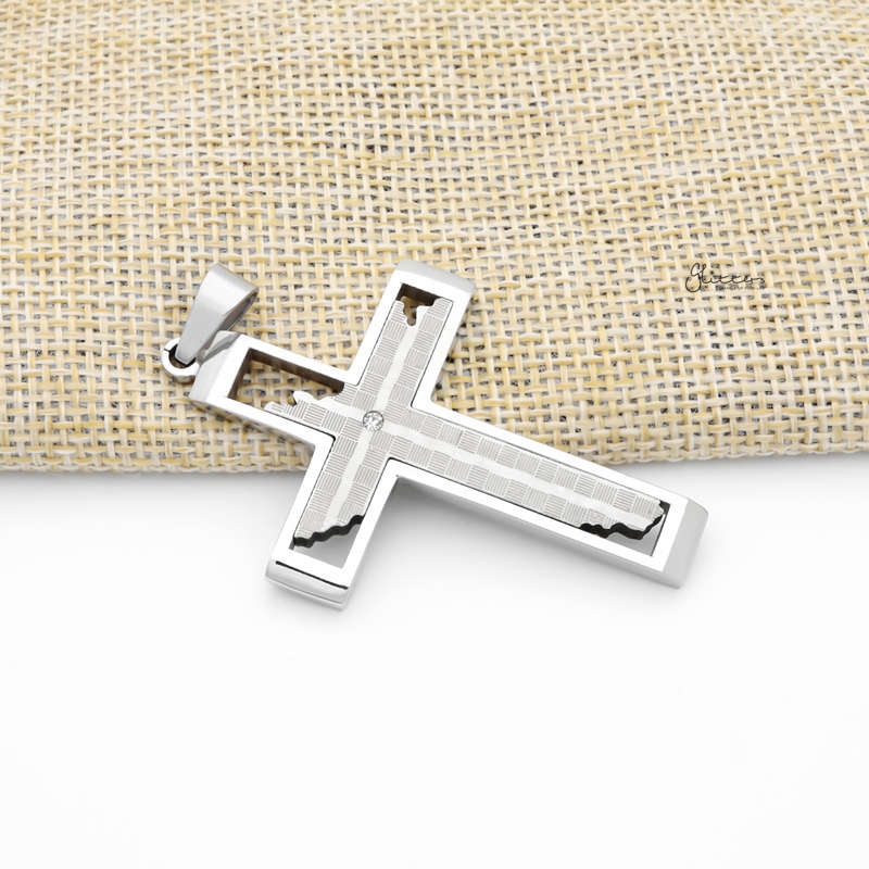 Stainless Steel Cross Pendant with CZ - Silver-Cubic Zirconia, Jewellery, Men's Jewellery, Men's Necklace, Necklaces, Pendants, Stainless Steel, Stainless Steel Pendant-SP0305-S2_800-Glitters