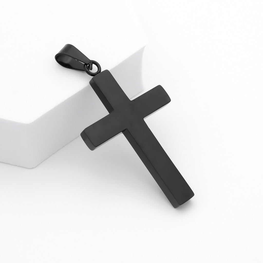 Cross Pendant with C.Z Inlaid in the Middle - Black-Cubic Zirconia, Jewellery, Men's Jewellery, Men's Necklace, Necklaces, New, Pendants, Stainless Steel, Stainless Steel Pendant-SP0317-K3_1-Glitters