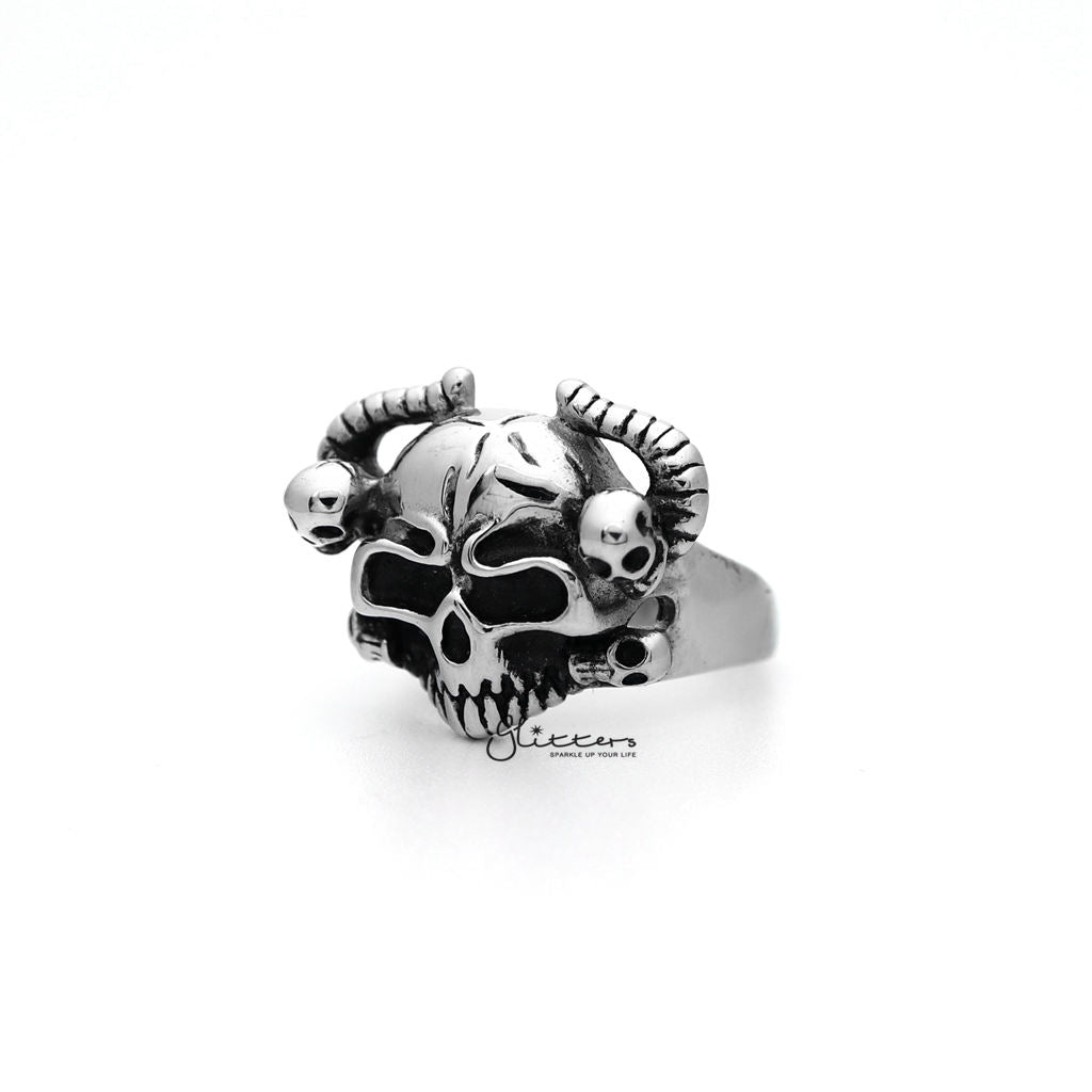 Antiqued Stainless Steel Skull Casting Men's Rings - Main Image