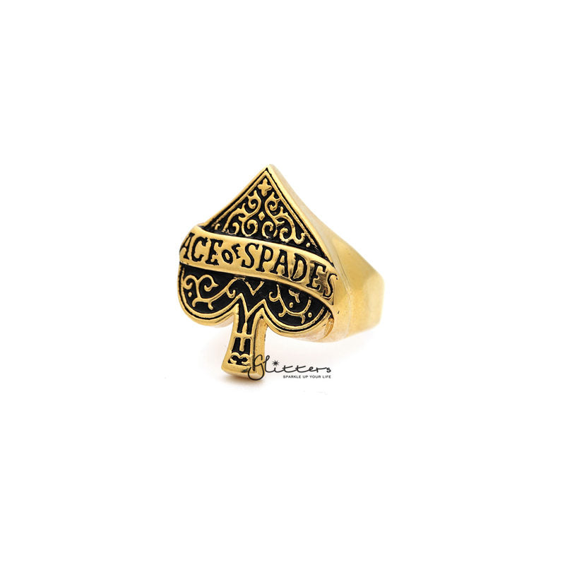 18K Gold I.P Stainless Steel Ace of Spades Casting Men's Rings-Jewellery, Men's Jewellery, Men's Rings, Rings, Stainless Steel, Stainless Steel Rings-SR0208_800-01-Glitters