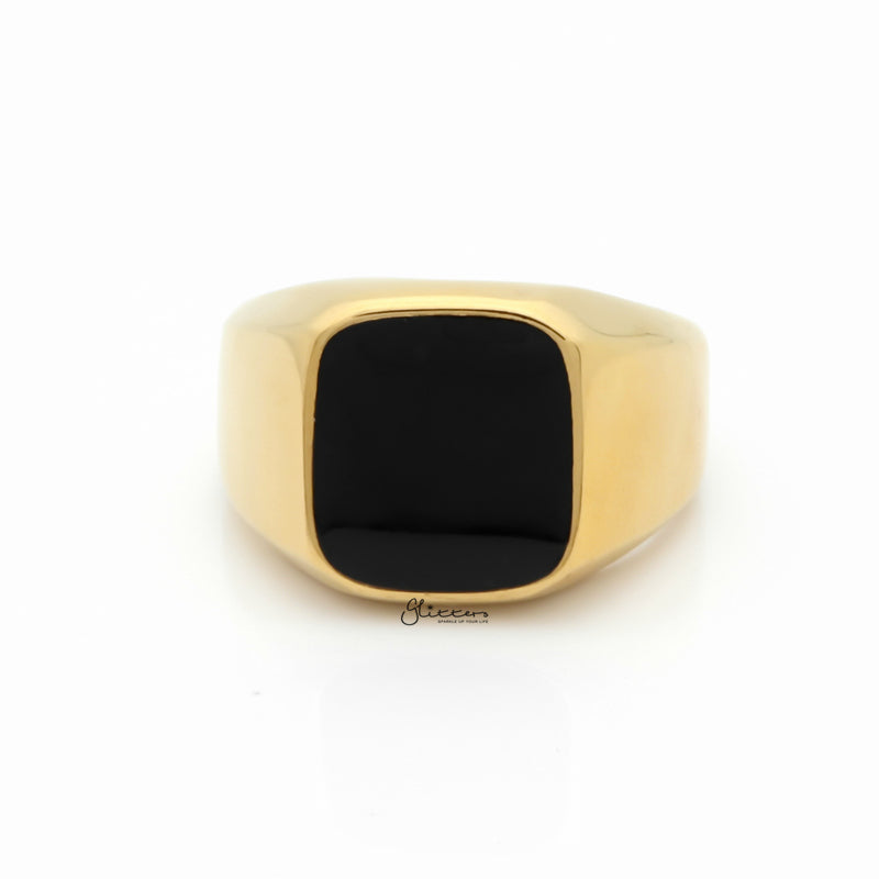 Black Square Flat Top Stainless Steel Signet Ring Gold Glitters