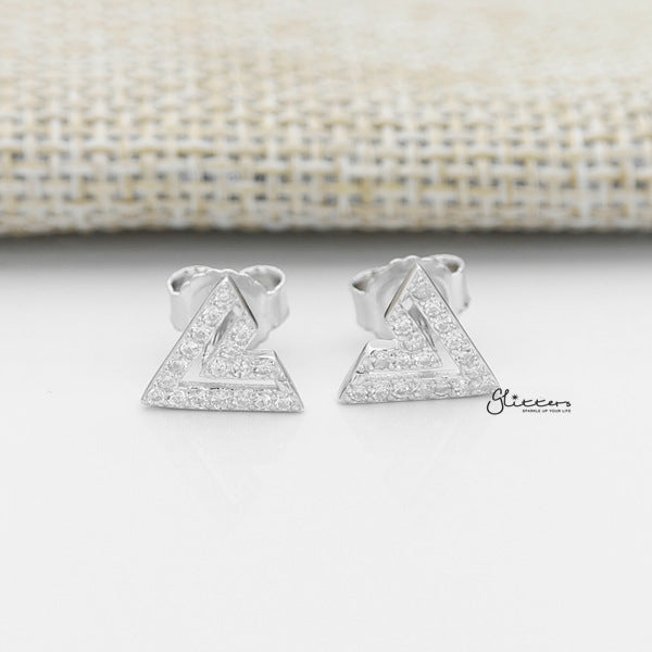 925 Sterling Silver CZ Paved Double V Shape Stud Earrings-Cubic Zirconia, earrings, Jewellery, Stud Earrings, Women's Earrings, Women's Jewellery-SSE0116-1_600-Glitters