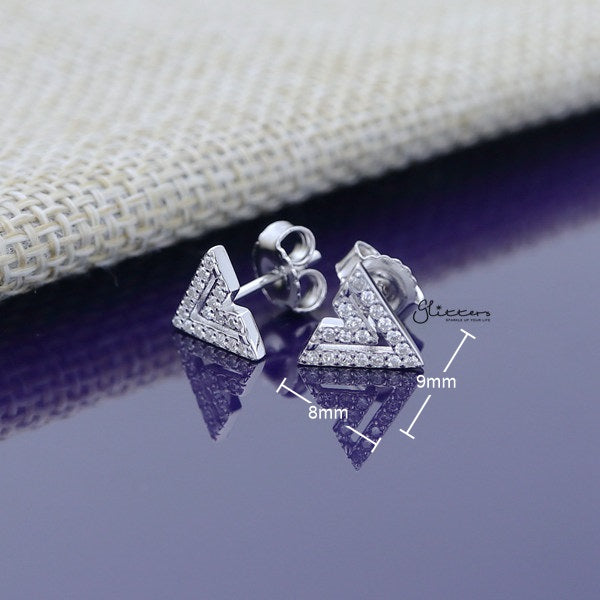 925 Sterling Silver CZ Paved Double V Shape Stud Earrings-Cubic Zirconia, earrings, Jewellery, Stud Earrings, Women's Earrings, Women's Jewellery-SSE0116_2-600_New-Glitters