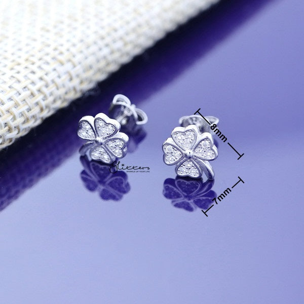 925 Sterling Silver CZ Four Leaf Clover Stud Earrings-Cubic Zirconia, earrings, Jewellery, Stud Earrings, Women's Earrings, Women's Jewellery-SSE0136_1__600_New-Glitters