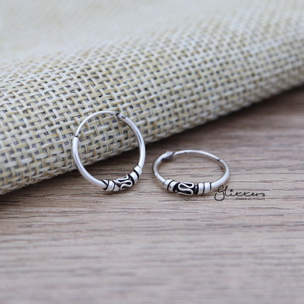 Sterling Silver Bali Hoop Sleeper Earrings - 14mm - SSE0244-earrings, Hoop Earrings, Jewellery, Women's Earrings, Women's Jewellery-SSE0244_03-Glitters