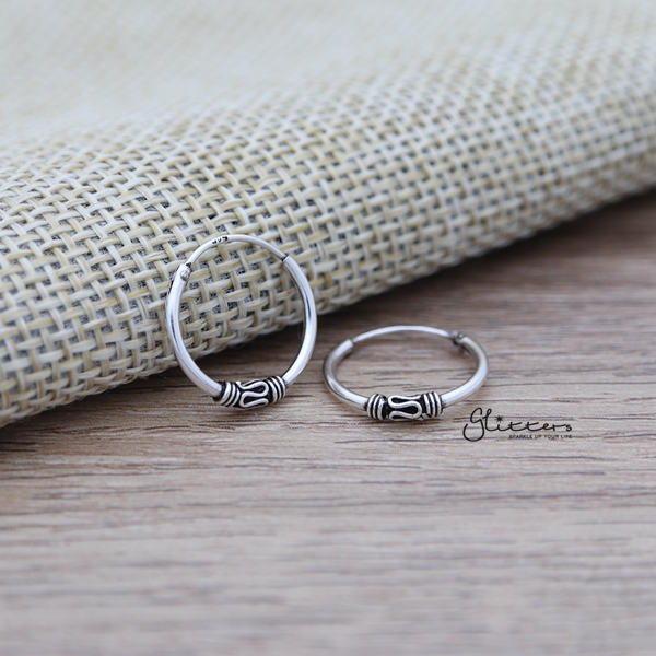 Sterling Silver Bali Hoop Sleeper Earrings - 14mm - SSE0248-earrings, Hoop Earrings, Jewellery, Women's Earrings, Women's Jewellery-SSE0248_03-Glitters