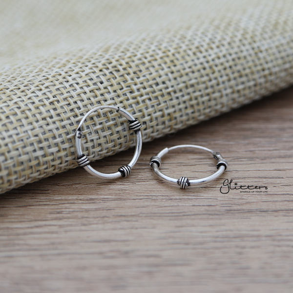 Sterling Silver Bali Hoop Sleeper Earrings - 14mm - SSE0302-earrings, Hoop Earrings, Jewellery, Women's Earrings, Women's Jewellery-SSE0302_01_600-Glitters