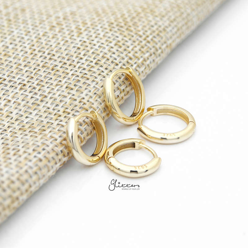 Sterling Silver One-Touch Huggie Hoop Earrings - Gold-Daith, earrings, Hoop Earrings, Jewellery, Tragus, Women's Earrings, Women's Jewellery-SSE0398-g-1_800-Glitters