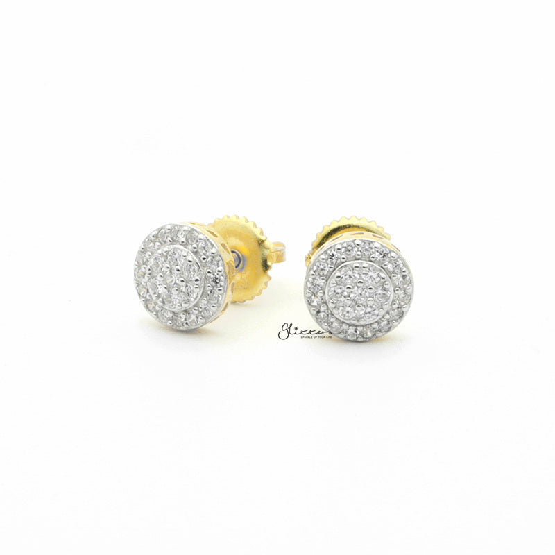 Sterling Silver C.Z Paved Round Stud Earrings-Cubic Zirconia, earrings, Hip Hop Earrings, Iced Out, Jewellery, Men's Earrings, Men's Jewellery, Stud Earrings, Women's Earrings, Women's Jewellery-SSE0405-1-Glitters