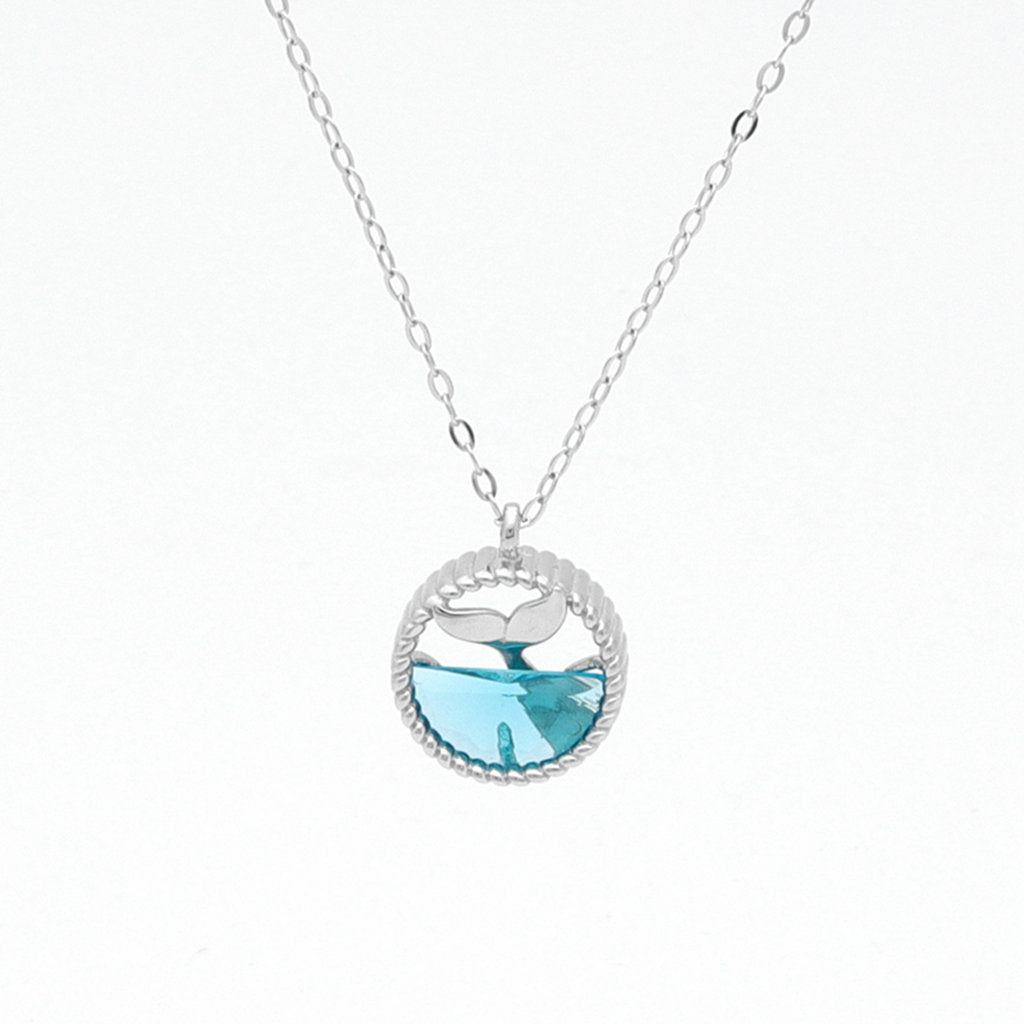 Sterling Silver Whale Tail Pendant Necklace-Cubic Zirconia, Jewellery, Necklaces, New, Sterling Silver Necklaces, Women's Jewellery, Women's Necklace-SSP0173-1_1-Glitters