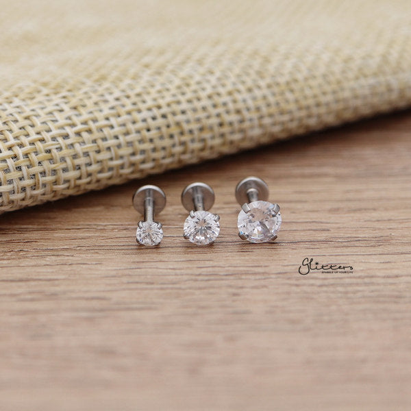 Surgical Steel prong set round Flat Back Tragus Earring | Glitters