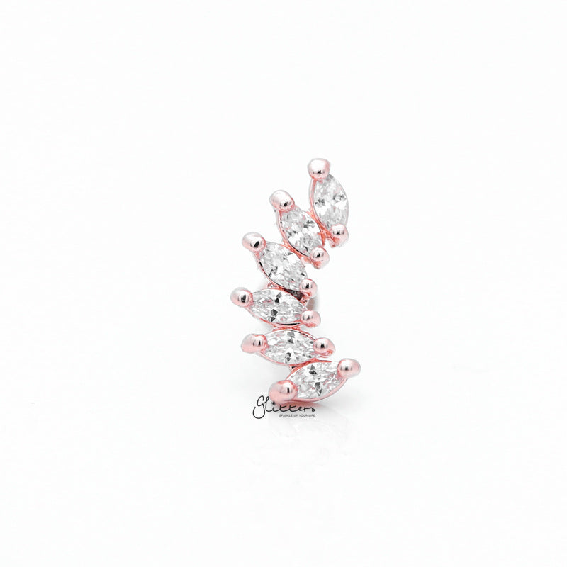 6 Marquise CZ Set Curve Top Cartilage/Tragus Flat Back Studs - Rose Gold-Body Piercing Jewellery, Cartilage, Cubic Zirconia, Jewellery, Tragus, Women's Earrings, Women's Jewellery-TG0030-RG-1_800-Glitters