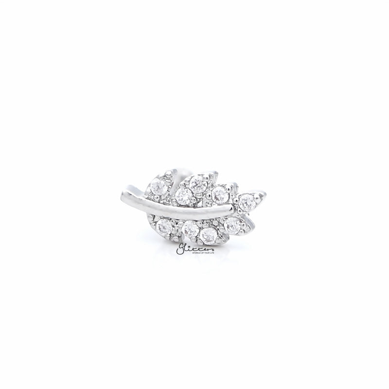 C.Z Paved Leaf Top on Internally Threaded Flat Back Stud - Silver-Body Piercing Jewellery, Cartilage, Cubic Zirconia, Jewellery, Tragus, Women's Earrings, Women's Jewellery-TG0031-s-Glitters
