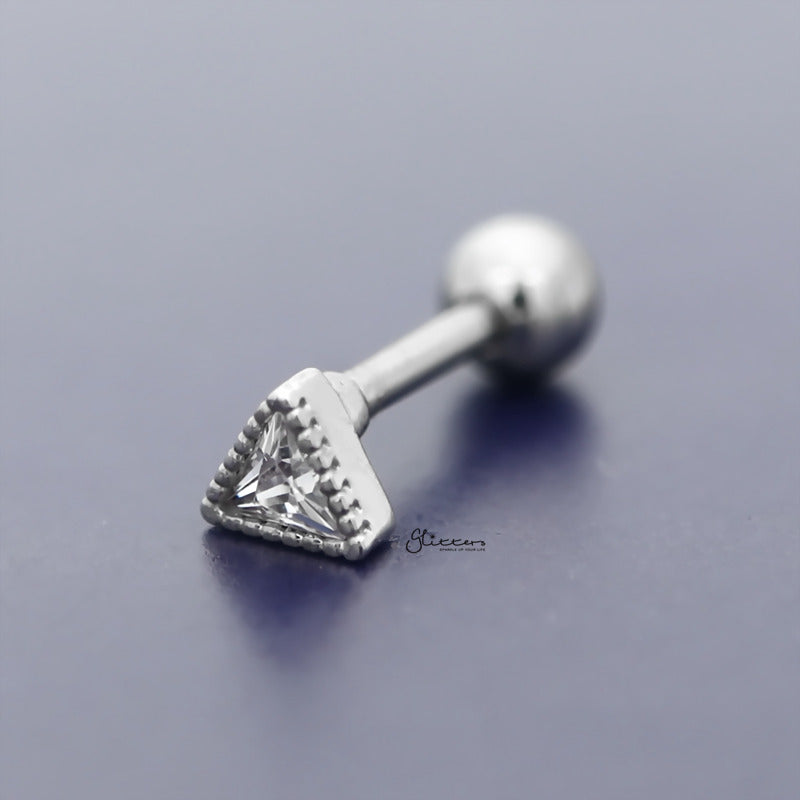 C.Z Triangle Shape Tragus Cartilage Earring - Ball End | Flat Back-Body Piercing Jewellery, Cartilage, Cubic Zirconia, earrings, Flat back, Jewellery, Tragus, Women's Earrings, Women's Jewellery-TG0073-B_800-Glitters