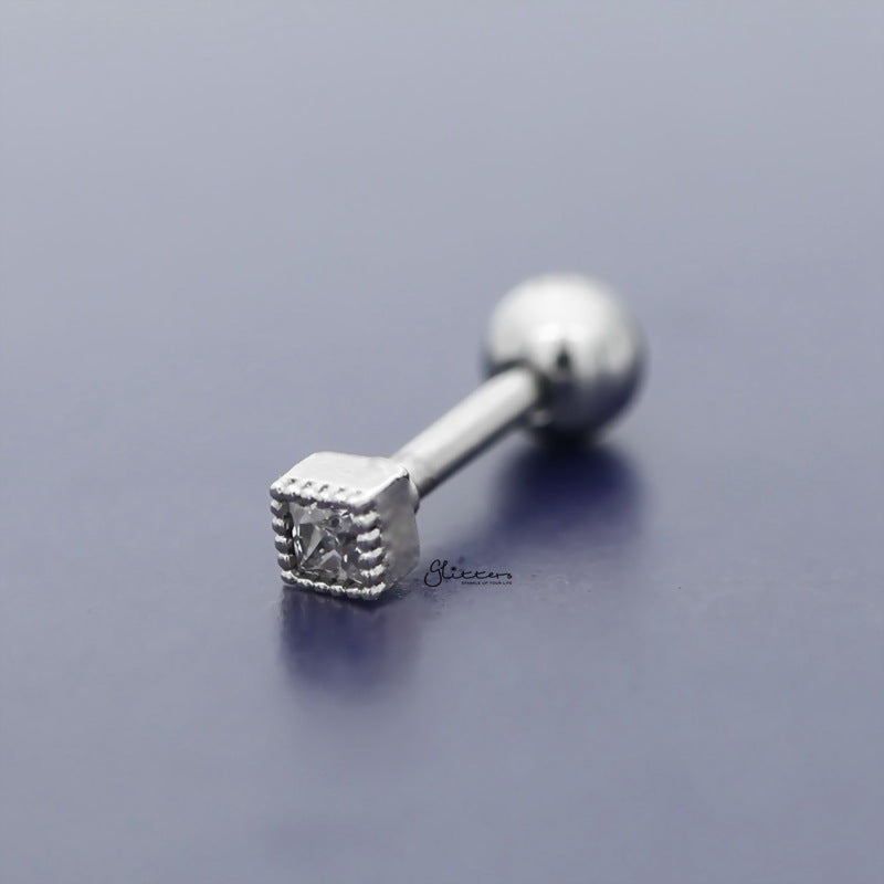 C.Z 2.5mm Square Shape Tragus Cartilage Earring - Ball End | Flat Back-Body Piercing Jewellery, Cartilage, Cubic Zirconia, earrings, Flat back, Jewellery, Tragus, Women's Earrings, Women's Jewellery-TG0074-B_800-Glitters
