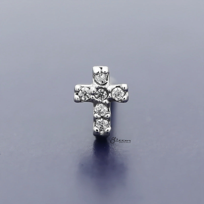 C.Z Paved Cross Tragus Cartilage Earring - Ball End | Flat Back-Body Piercing Jewellery, Cartilage, Cubic Zirconia, earrings, Flat back, Jewellery, Tragus, Women's Earrings, Women's Jewellery-TG0078_800-Glitters