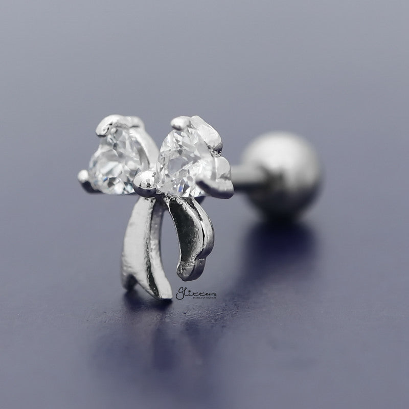 C.Z Bow Tragus Cartilage Earring - Ball End | Flat Back-Body Piercing Jewellery, Cartilage, Cubic Zirconia, earrings, Flat back, Jewellery, Tragus, Women's Earrings, Women's Jewellery-TG0081-B_800-Glitters