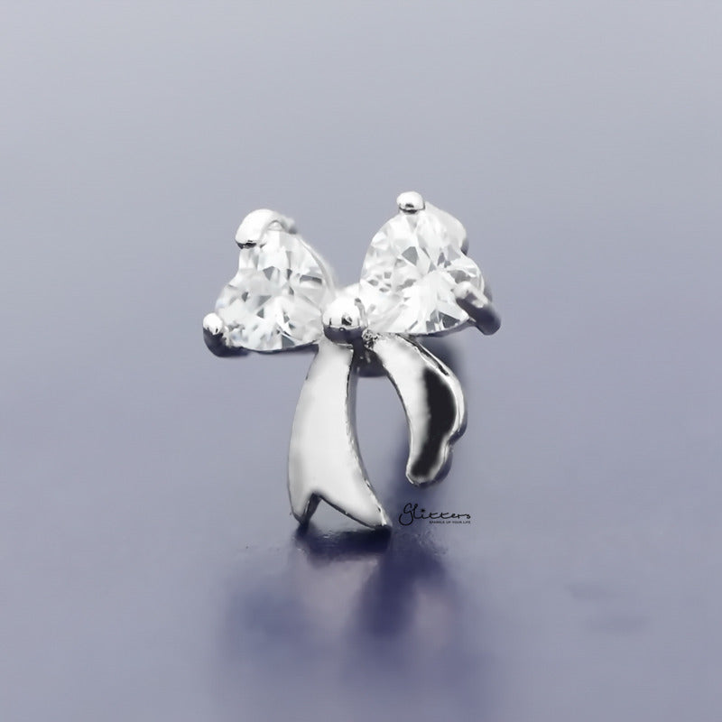 C.Z Bow Tragus Cartilage Earring - Ball End | Flat Back-Body Piercing Jewellery, Cartilage, Cubic Zirconia, earrings, Flat back, Jewellery, Tragus, Women's Earrings, Women's Jewellery-TG0081_800-Glitters