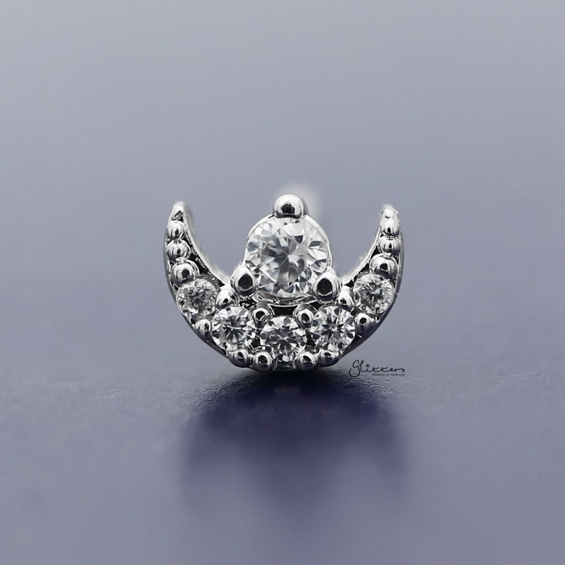 C.Z Paved Moon Tragus Cartilage Earring - Ball End | Flat Back-Body Piercing Jewellery, Cartilage, Cubic Zirconia, earrings, Flat back, Jewellery, Tragus, Women's Earrings, Women's Jewellery-TG0084_800-Glitters