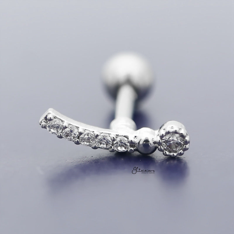 Micro CZ Paved Curved Bar Tragus Cartilage Earring Stud-Body Piercing Jewellery, Cartilage, Cubic Zirconia, earrings, Jewellery, Tragus, Women's Earrings, Women's Jewellery-TG0085-2_800-Glitters