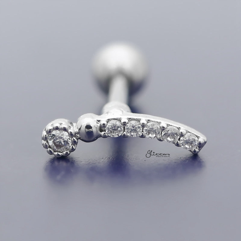 Micro CZ Paved Curved Bar Tragus Cartilage Earring Stud-Body Piercing Jewellery, Cartilage, Cubic Zirconia, earrings, Jewellery, Tragus, Women's Earrings, Women's Jewellery-TG0085_800-Glitters