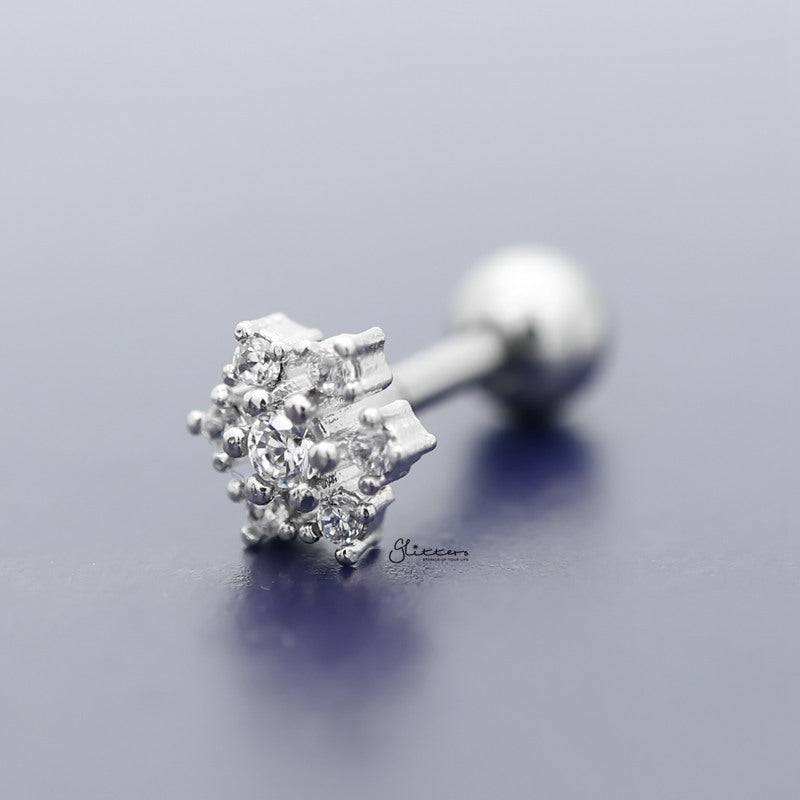 C.Z Snowflake Tragus Cartilage Earring - Ball End | Flat Back-Body Piercing Jewellery, Cartilage, Cubic Zirconia, earrings, Flat back, Jewellery, Tragus, Women's Earrings, Women's Jewellery-TG0088-B_800-Glitters