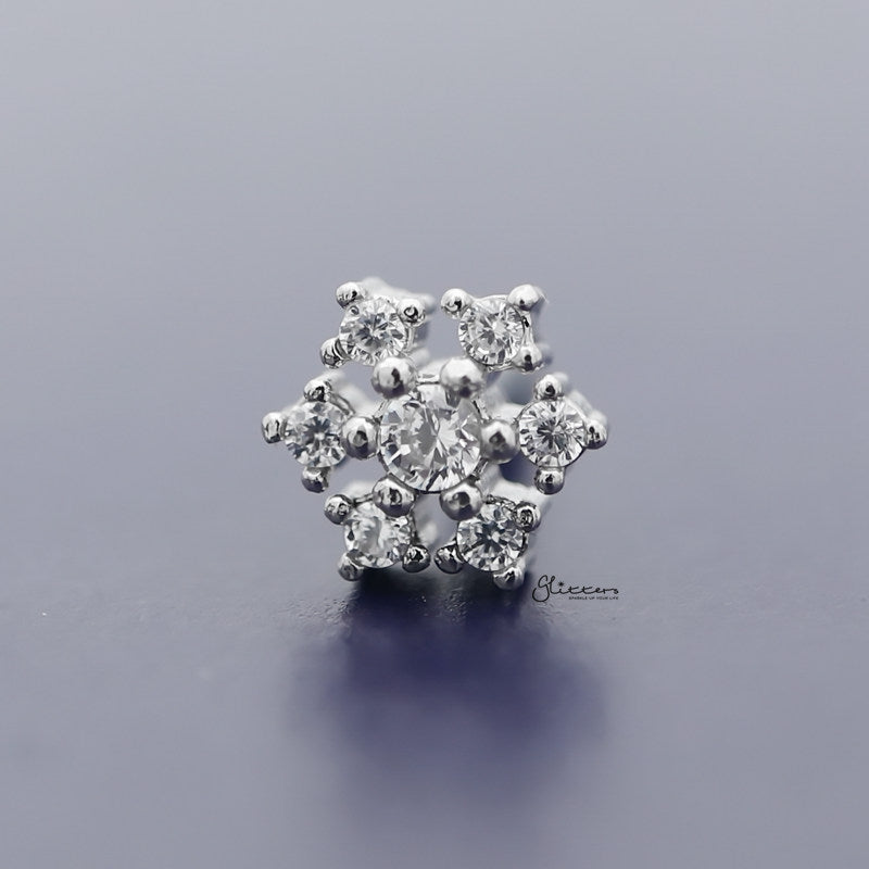 C.Z Snowflake Tragus Cartilage Earring - Ball End | Flat Back-Body Piercing Jewellery, Cartilage, Cubic Zirconia, earrings, Flat back, Jewellery, Tragus, Women's Earrings, Women's Jewellery-TG0088_800-Glitters