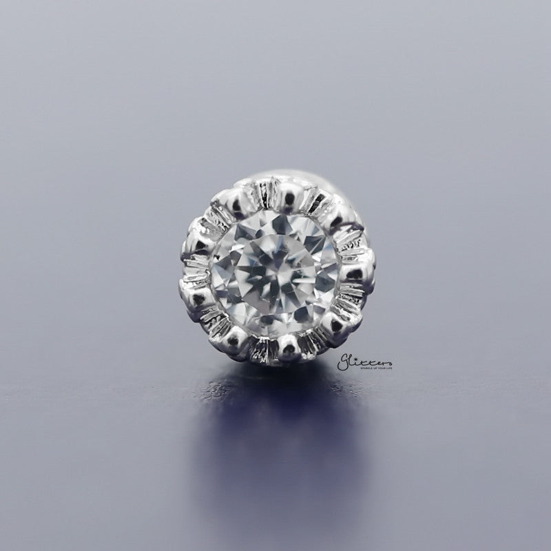 Crown Casting with Round C.Z Tragus Cartilage Earring - Ball End | Flat Back-Body Piercing Jewellery, Cartilage, Cubic Zirconia, earrings, Flat back, Jewellery, Tragus, Women's Earrings, Women's Jewellery-TG0091_800-Glitters