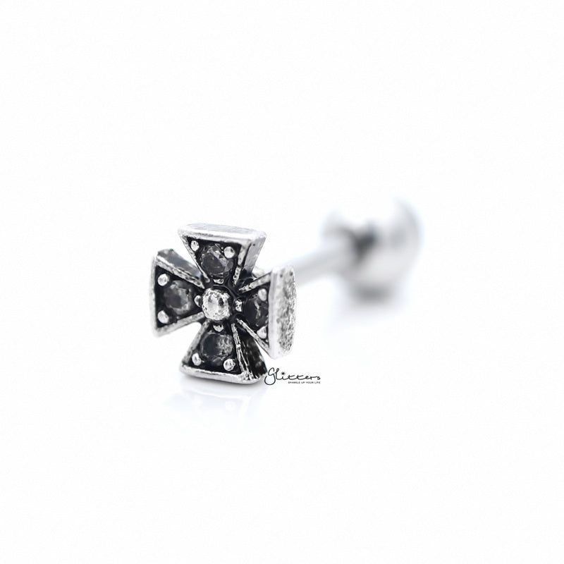 C.Z Cross Pattee Tragus Cartilage Earring Stud-Body Piercing Jewellery, Cartilage, Cubic Zirconia, earrings, Jewellery, Tragus, Women's Earrings, Women's Jewellery-TG0093-2_800-Glitters