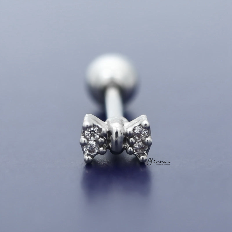 C.Z Paved Bow Tie Tragus Cartilage Earring Stud-Body Piercing Jewellery, Cartilage, Cubic Zirconia, earrings, Jewellery, Tragus, Women's Earrings, Women's Jewellery-TG0115_1-Glitters