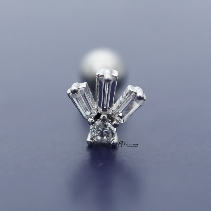 Three Rectangle C.Z Flower Tragus Cartilage Earring Stud-Body Piercing Jewellery, Cartilage, Cubic Zirconia, earrings, Jewellery, Tragus, Women's Earrings, Women's Jewellery-TG0118_1-Glitters