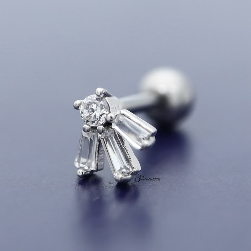 Three Rectangle C.Z Flower Tragus Cartilage Earring Stud-Body Piercing Jewellery, Cartilage, Cubic Zirconia, earrings, Jewellery, Tragus, Women's Earrings, Women's Jewellery-TG0118_2-Glitters