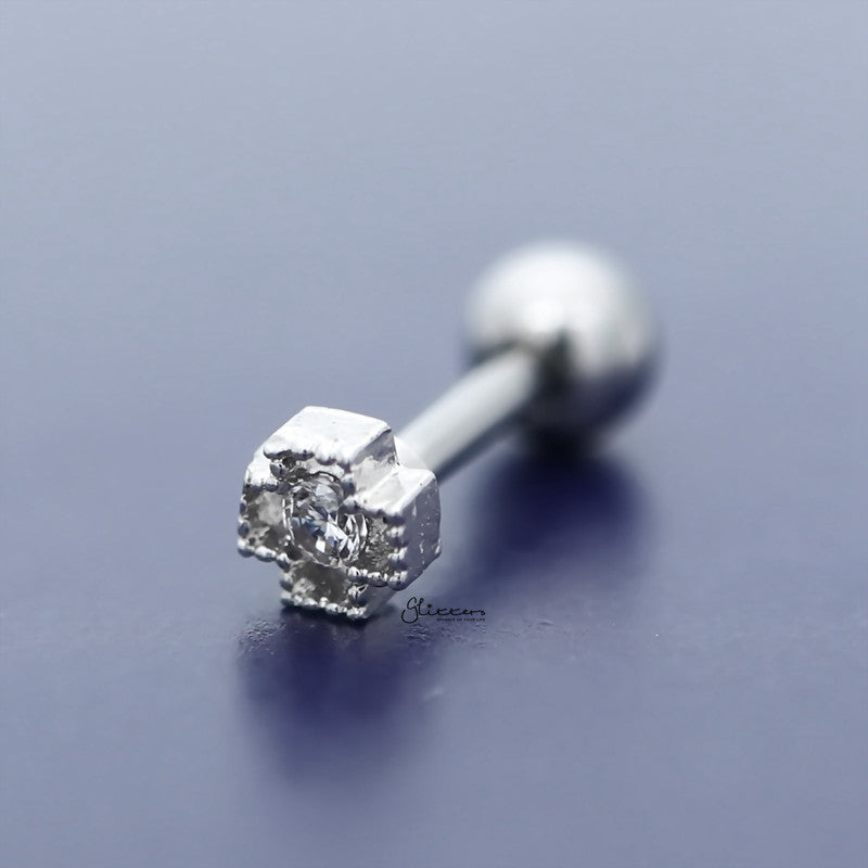 Cross with C.Z Centered Tragus Cartilage Earring Stud-Body Piercing Jewellery, Cartilage, Cubic Zirconia, earrings, Jewellery, Tragus, Women's Earrings, Women's Jewellery-TG0121_2-Glitters