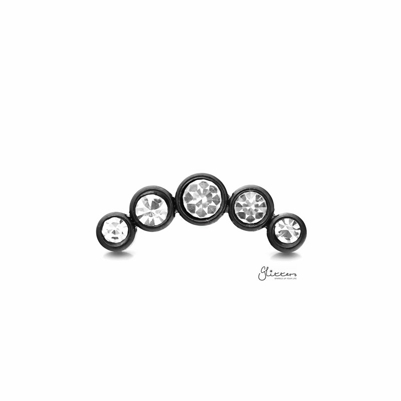 Curved 5 Round Crystals Top Cartilage Barbell Stud - Black-Body Piercing Jewellery, Cartilage, Crystal, Jewellery, Tragus, Women's Earrings, Women's Jewellery-TG0125-k-1_800-Glitters