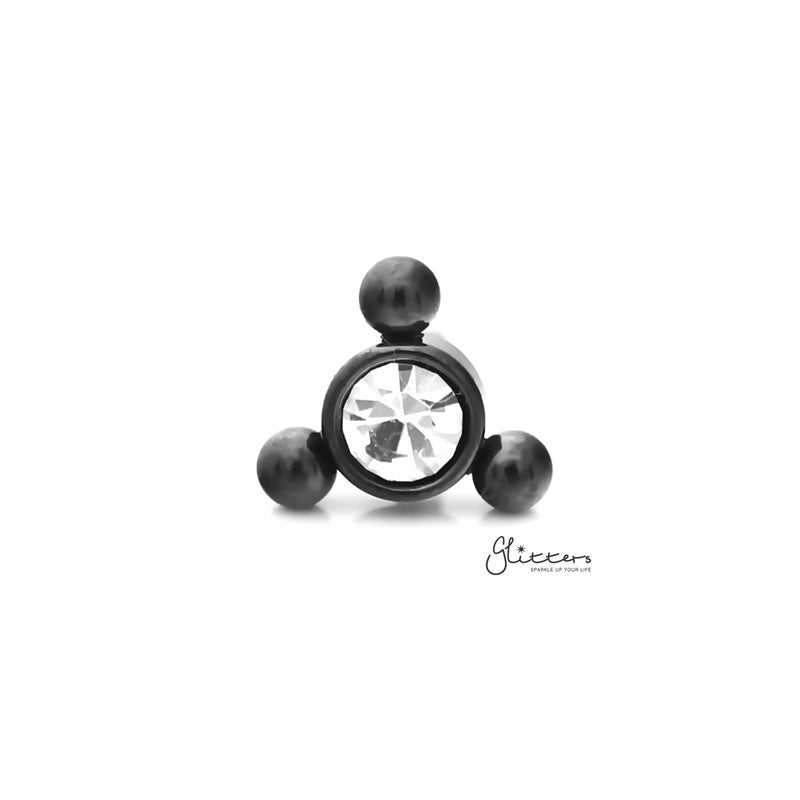 Clear Crystal with 3 Balls Triangle Top Tragus Cartilage Barbell Stud - Black-Body Piercing Jewellery, Cartilage, Crystal, Jewellery, Tragus, Women's Earrings, Women's Jewellery-TG0126-K-1_800-Glitters