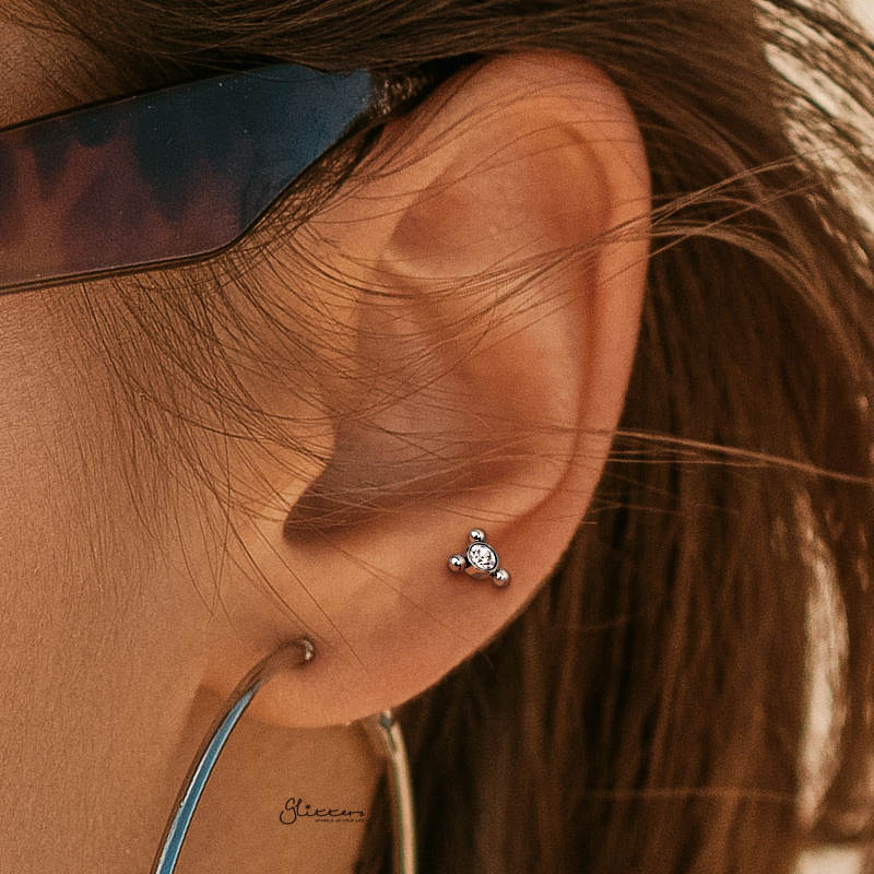 Clear Crystal with 3 Balls Triangle Top Tragus Cartilage Barbell Stud - Gold-Body Piercing Jewellery, Cartilage, Crystal, Jewellery, Tragus, Women's Earrings, Women's Jewellery-TG0126-M_e87e2b09-b033-4e7e-9dd0-b7896f54b5a2-Glitters