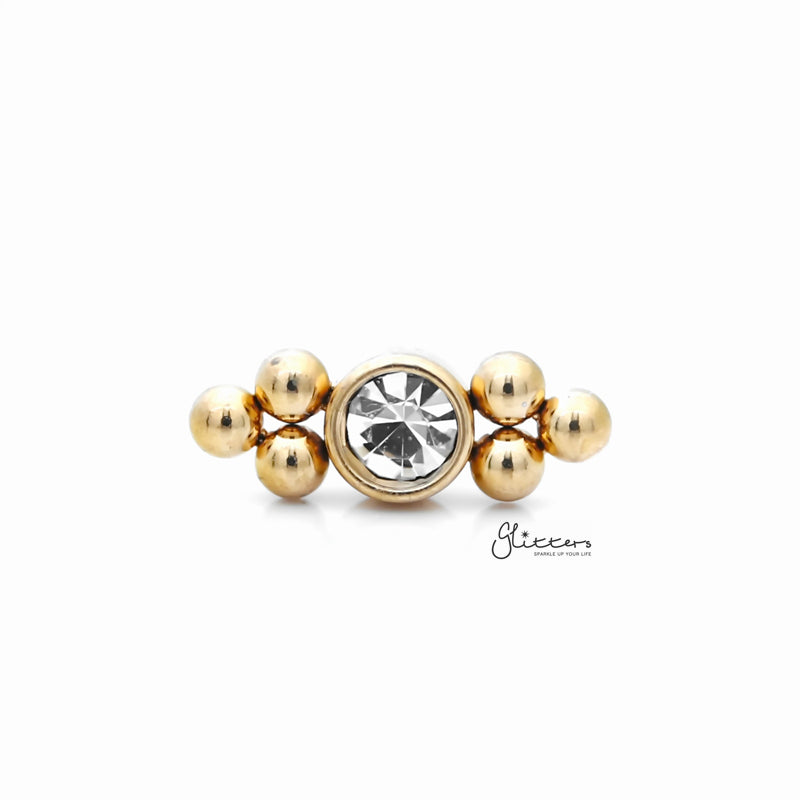 Clear Crystal with Balls Triangle Sides Tragus Cartilage Barbell Stud - Gold-Body Piercing Jewellery, Cartilage, Crystal, Jewellery, Tragus, Women's Earrings, Women's Jewellery-TG0127-G-1_800-Glitters