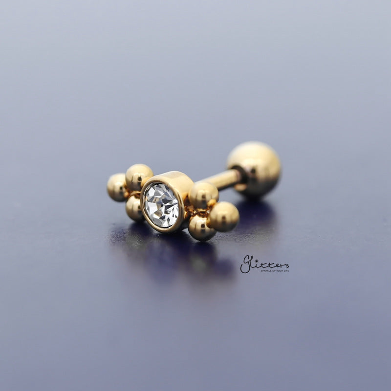 Clear Crystal with Balls Triangle Sides Tragus Cartilage Barbell Stud - Gold-Body Piercing Jewellery, Cartilage, Crystal, Jewellery, Tragus, Women's Earrings, Women's Jewellery-TG0127-G-2_800-Glitters