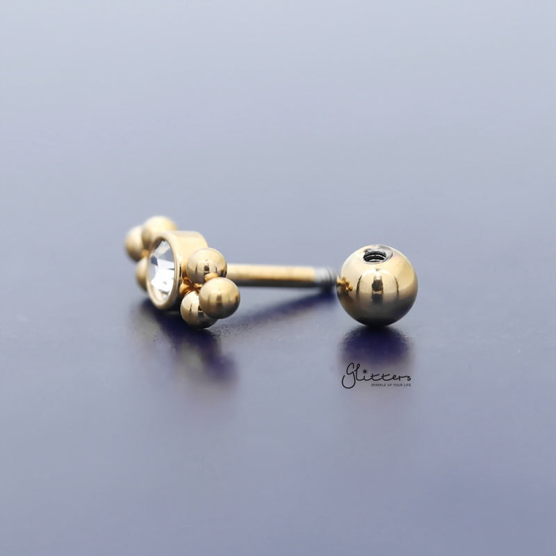 Clear Crystal with Balls Triangle Sides Tragus Cartilage Barbell Stud - Gold-Body Piercing Jewellery, Cartilage, Crystal, Jewellery, Tragus, Women's Earrings, Women's Jewellery-TG0127-G-4_800-Glitters