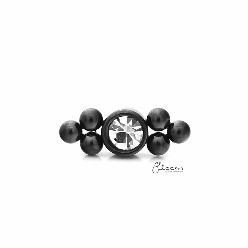 Clear Crystal with Balls Triangle Sides Tragus Cartilage Barbell Stud - Black-Body Piercing Jewellery, Cartilage, Crystal, Jewellery, Tragus, Women's Earrings, Women's Jewellery-TG0127-K-1_800-Glitters