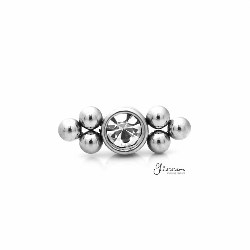 Clear Crystal with Balls Triangle Sides Tragus Cartilage Barbell Stud - Silver-Body Piercing Jewellery, Cartilage, Crystal, Jewellery, Tragus, Women's Earrings, Women's Jewellery-TG0127-S-1_800-Glitters