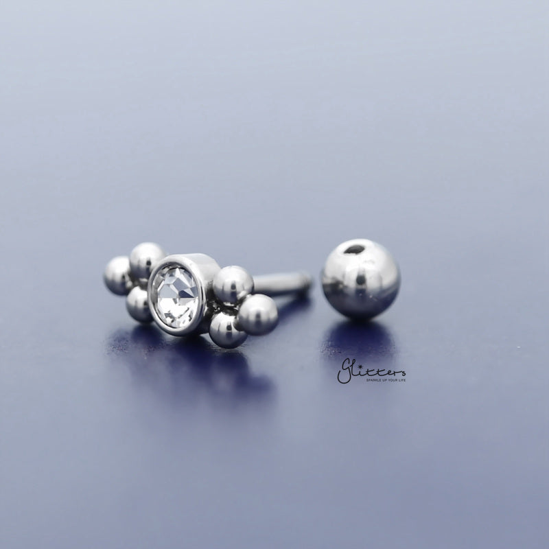 Clear Crystal with Balls Triangle Sides Tragus Cartilage Barbell Stud - Silver-Body Piercing Jewellery, Cartilage, Crystal, Jewellery, Tragus, Women's Earrings, Women's Jewellery-TG0127-S-4_800-Glitters